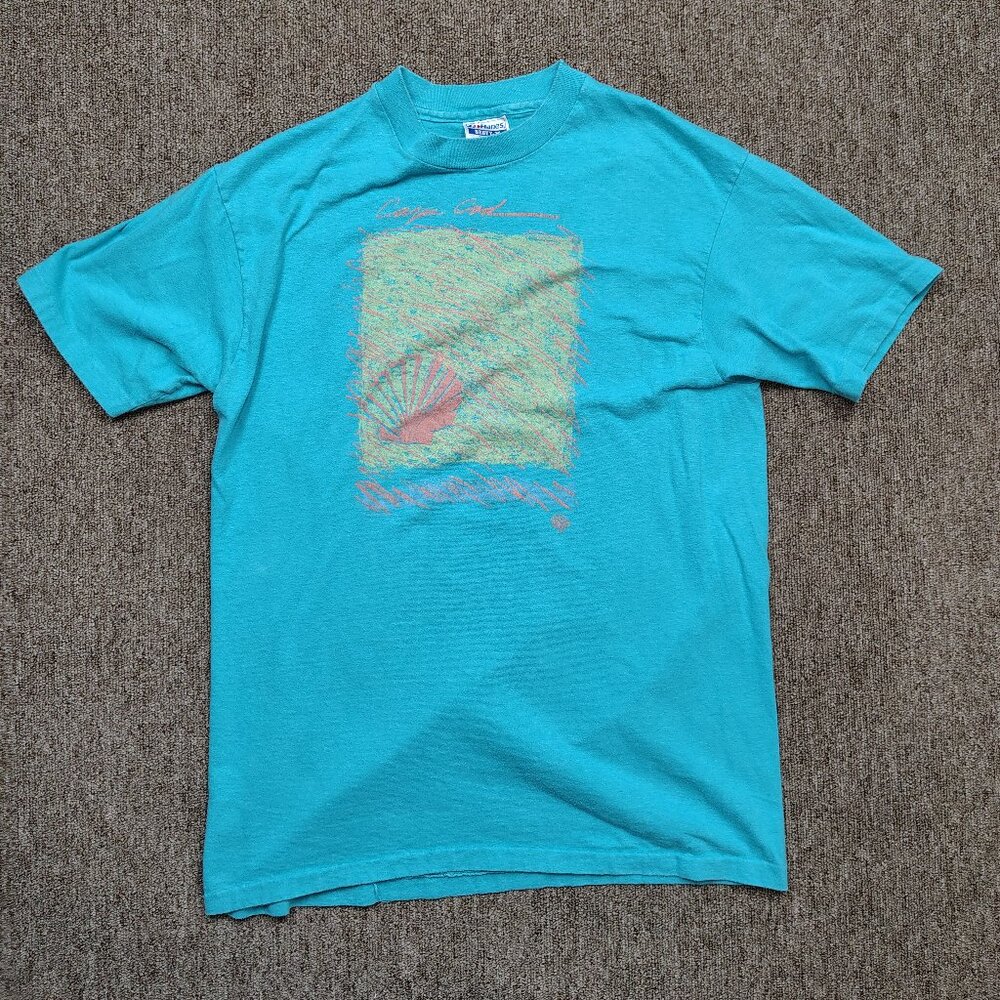 Vintage CAPE COD T-Shirt Men's Large Blue Seashell Graphic Single Stitch Cotton